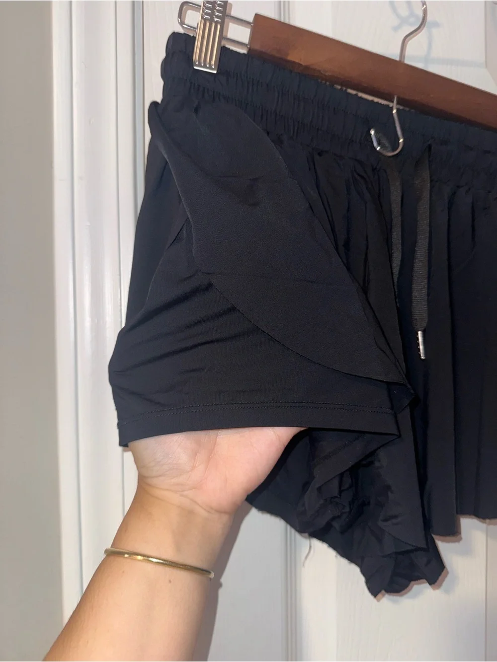 Black Women's Ruffle Drawstring Shorts - Picture 4 of 8